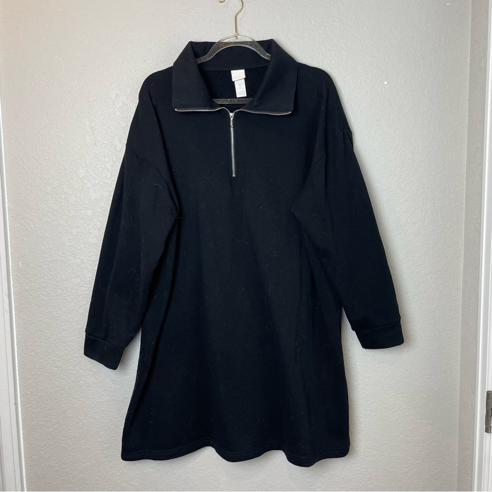 H&M BASICS Black Quarter-Zip Pullover Oversized Black Dress Size L